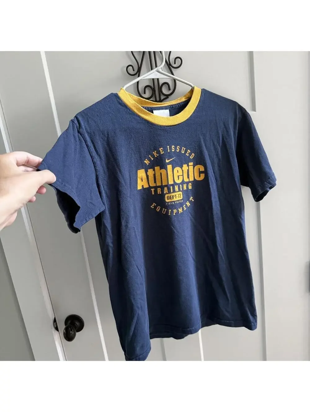 💙 Y2K Nike Athletic Training Ringer Tee Navy Yellow Baby Tee